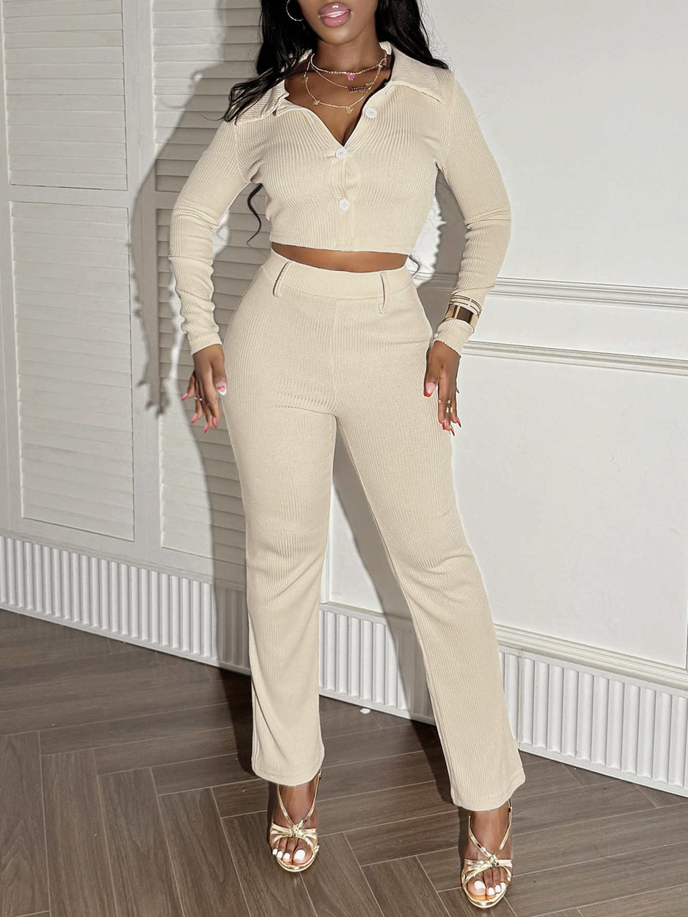 LW BASICS Solid Color Two-piece Pants Set