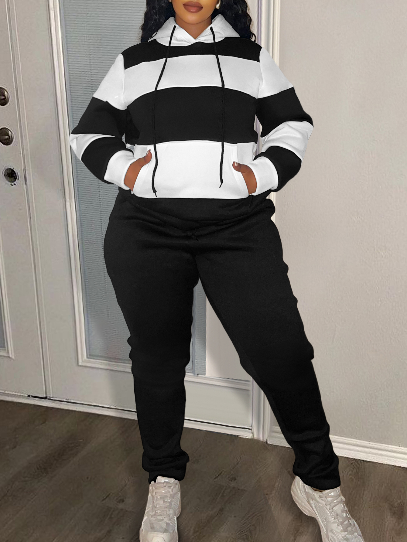 LW Plus Size Patchwork Color Block Two-piece Pants Set