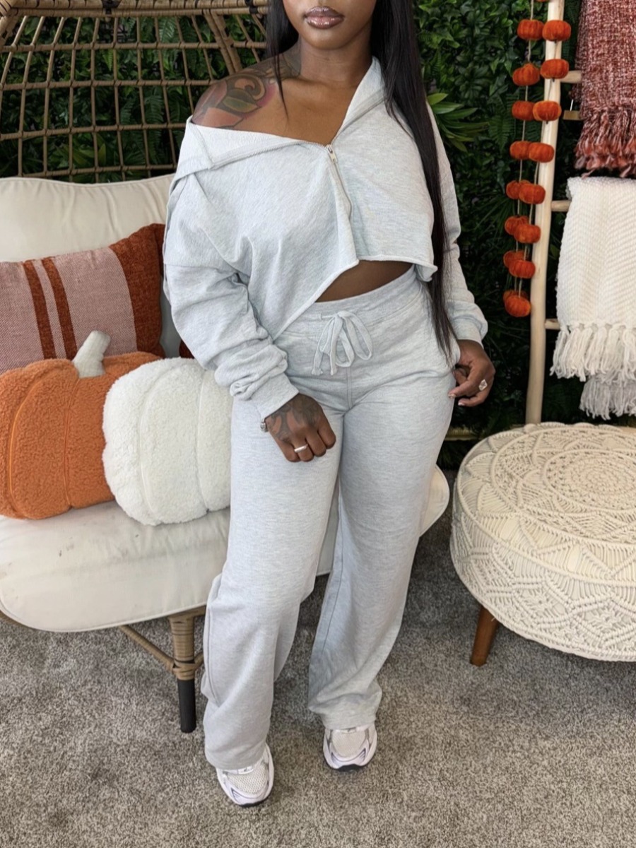 LW BASICS Zipper Design Solid Color Two-piece Pant