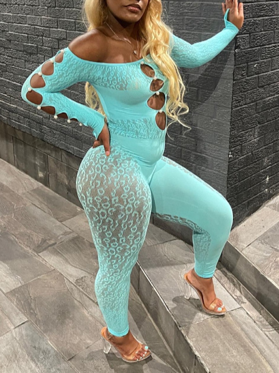 LW SXY Cut Out See Through Geometric Pattern Jumpsuit