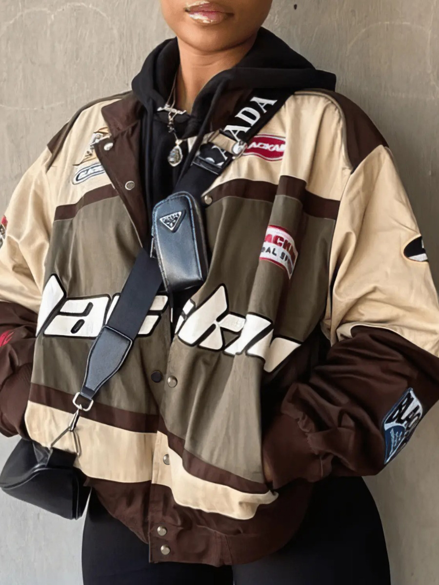LW Letter Print Patchwork Jacket