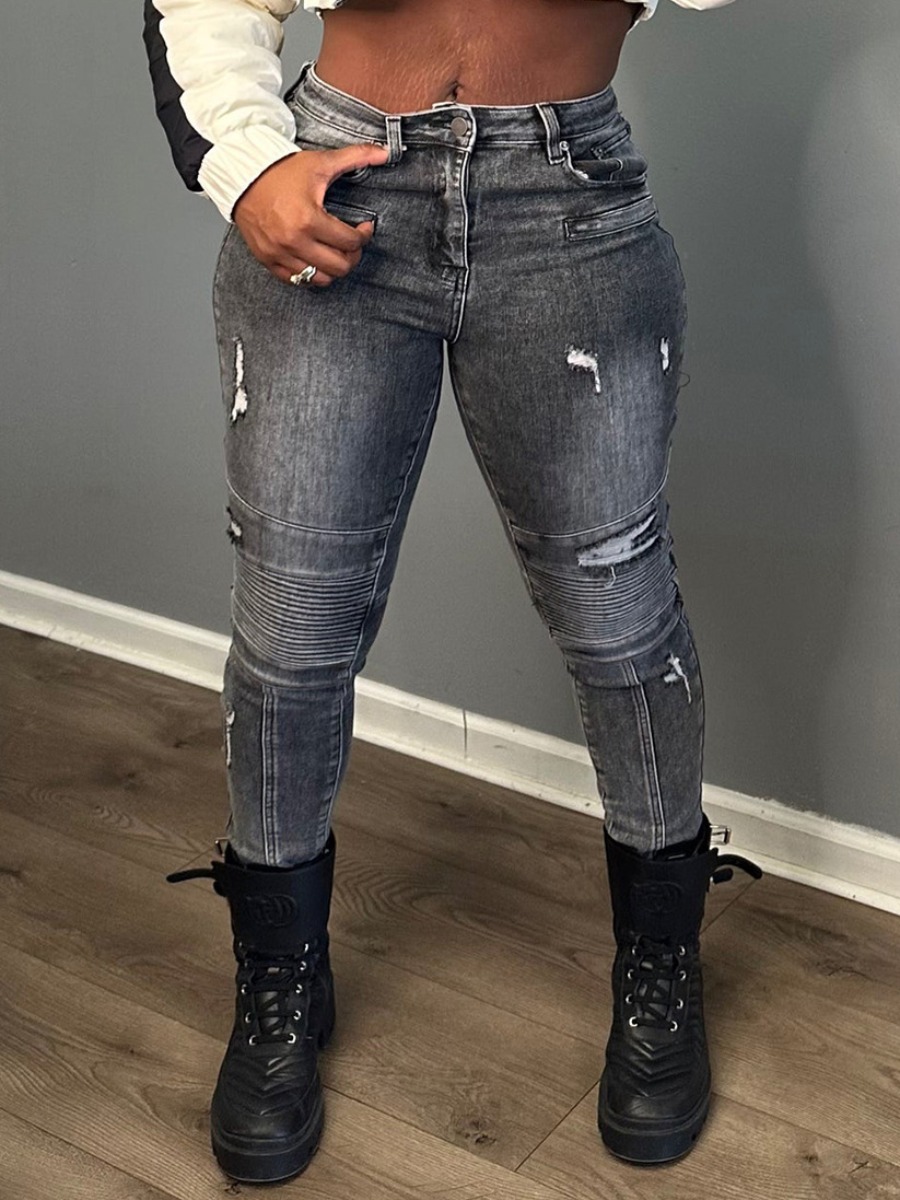 LW Ripped Solid Micro Elasticity Jeans