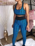 LW Casual Polyester U Neck Pattern Plaid Sleeveless Two-piece Pants Set