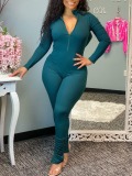 LW BASICS Zipper Design Solid Color Jumpsuit