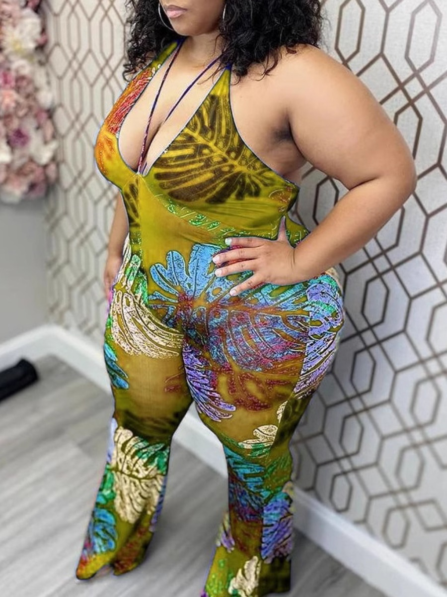 LW Plus Size Pattern Plant Jumpsuit