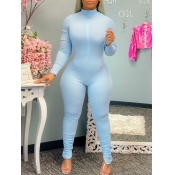 LW BASICS Zipper Design Solid Color Jumpsuit