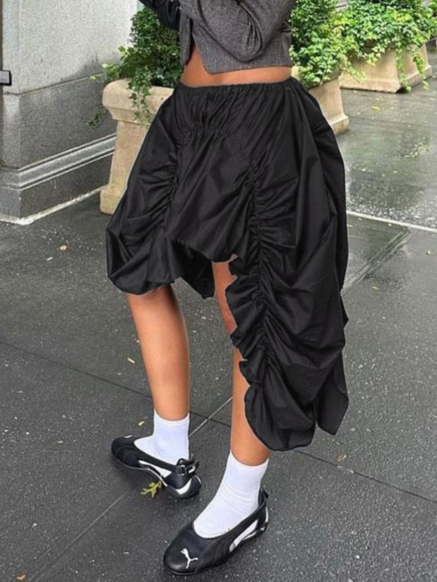LW Shirred Solid Color Skirts