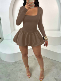 LW Ruched Solid Color Mini Dress