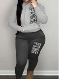LW Casual Sweat Hooded Collar Pattern Letter Long Sleeve Two-piece Pants Set