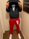 LW Men Graffiti Element Letter Regular Two-piece Pants Set