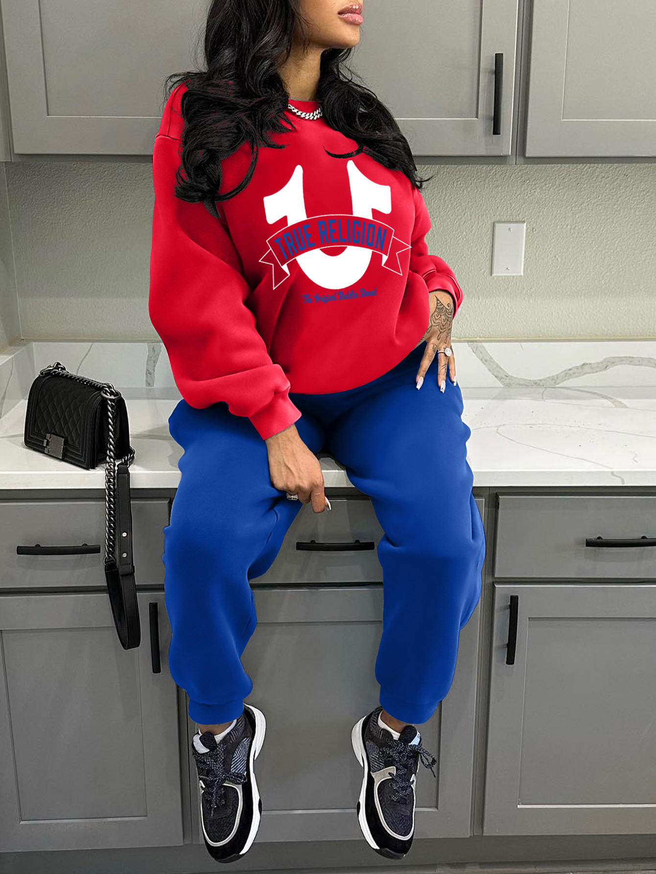 LW Casual Sweat Round Neck Pattern Letter Long Sleeve Two-piece Pants Set