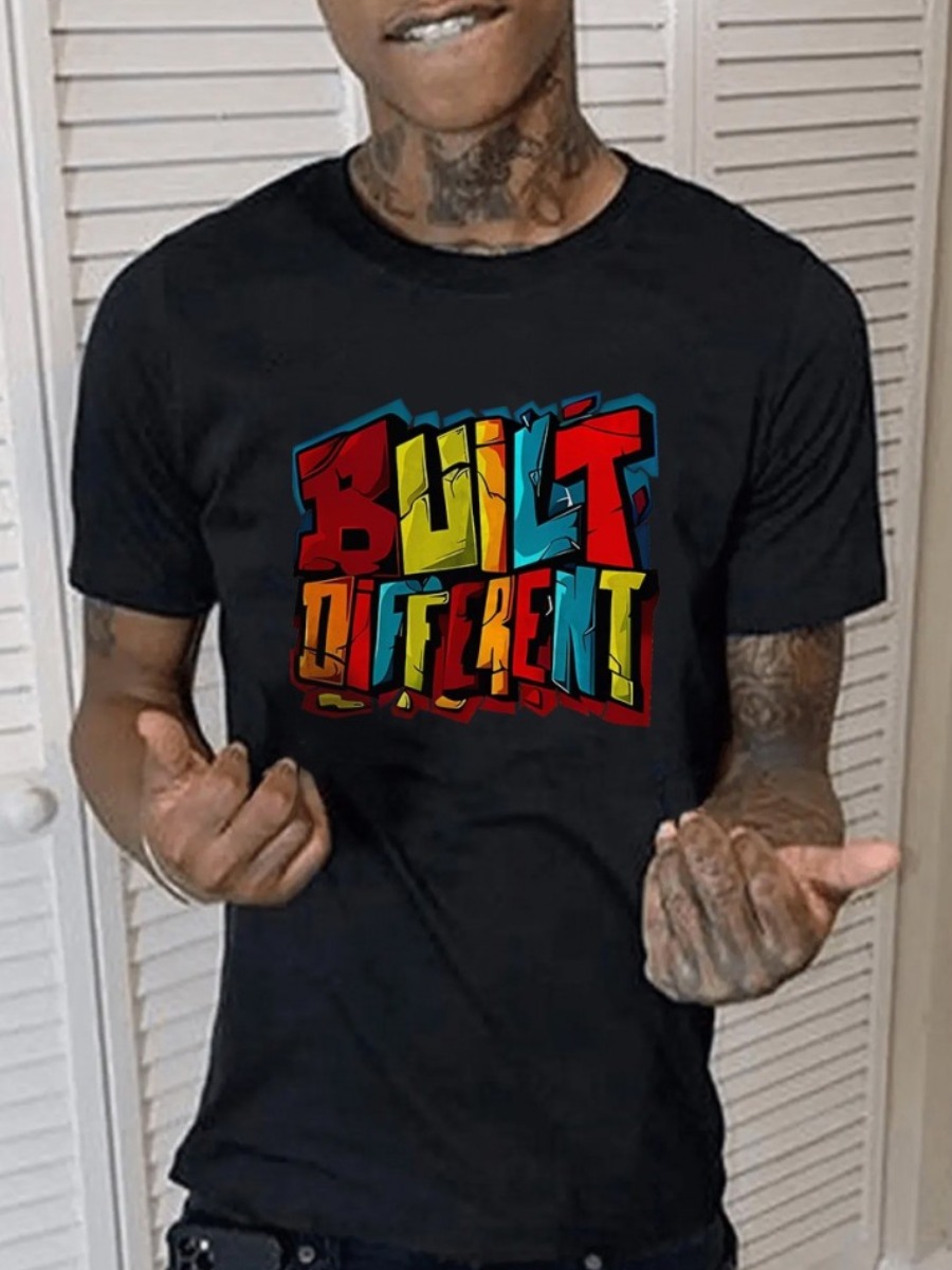 LW Men Pattern Letter Print T-shirt