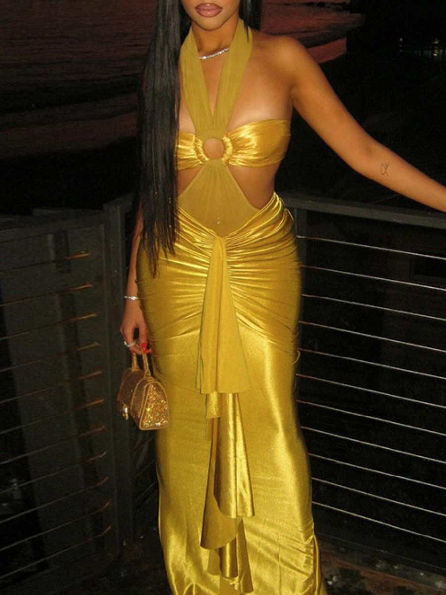 LW SXY Sxy Polyester Halter Cut Out Solid Color Sl