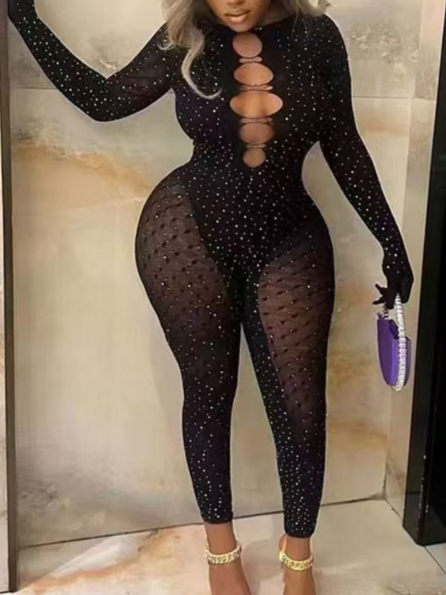 LW SXY See Through Solid Color Jumpsuit