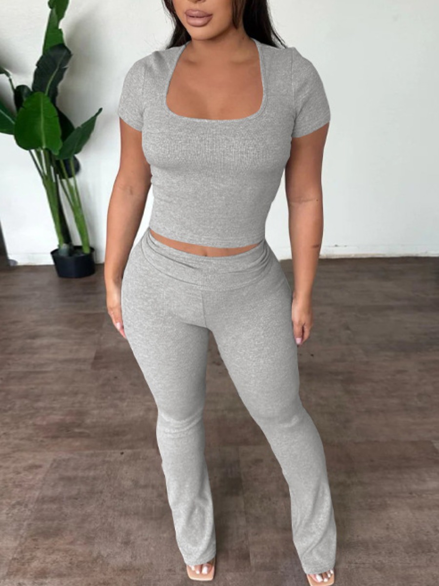 LW BASICS Casual Polyester U Neck Solid Color Shor