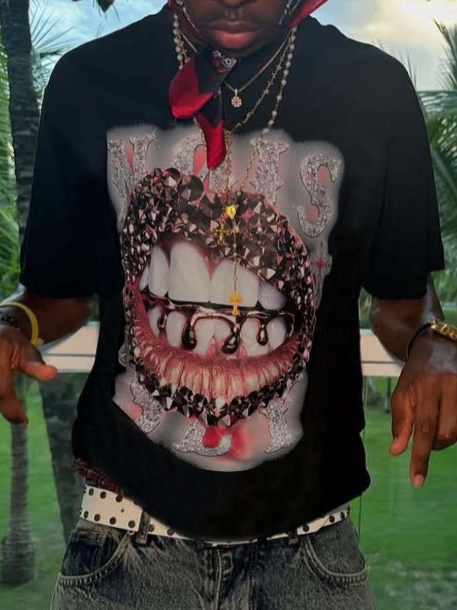 LW Men Pattern Lip Print T-shirt
