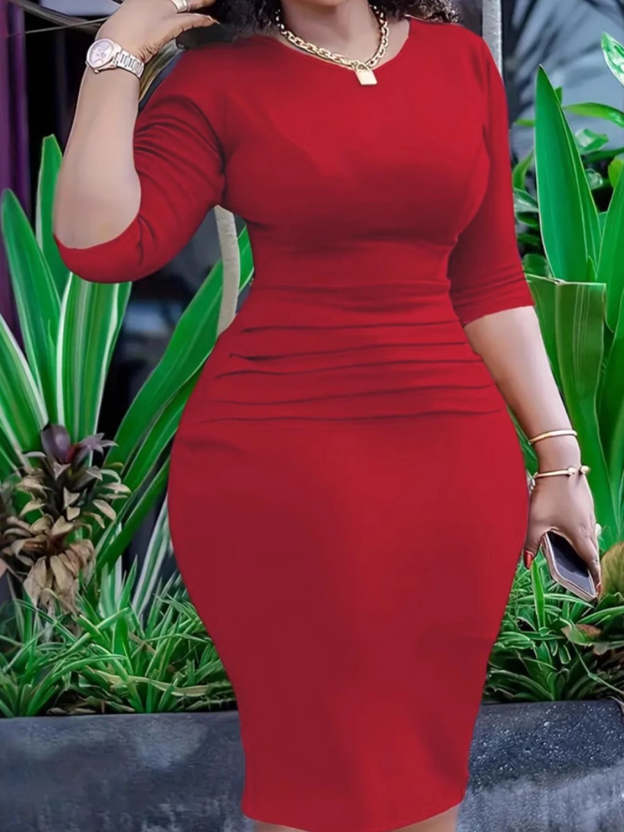 LW BASICS Plus Size Solid Color Dress