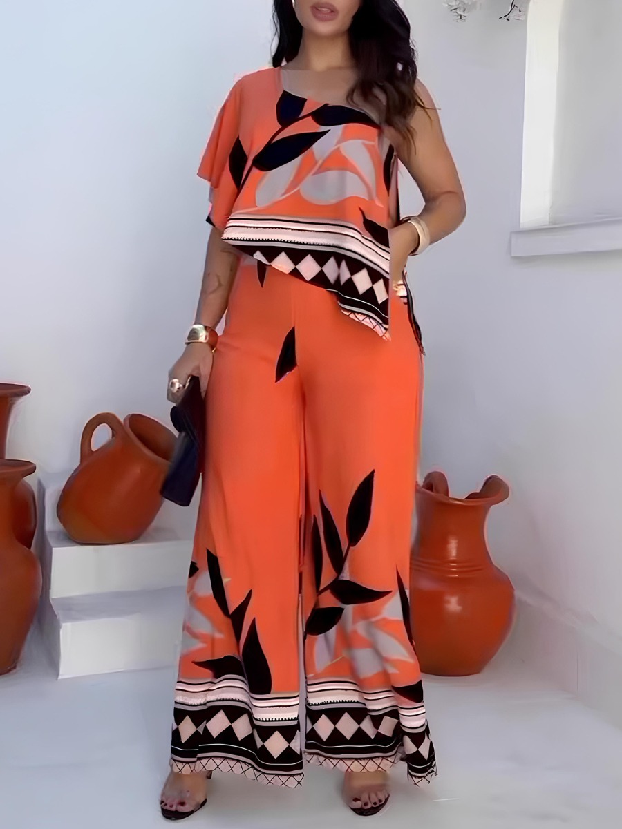 LW Plus Size Asymmetrical Mixed Print Geometric Pattern Jumpsuit