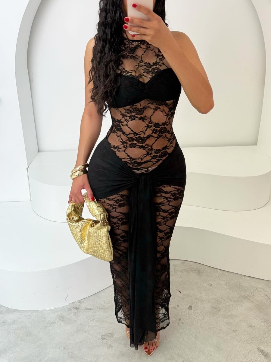 LW SXY Lace Solid Color Maxi Dress
