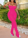LW BASICS Shirred Solid Color Jumpsuit