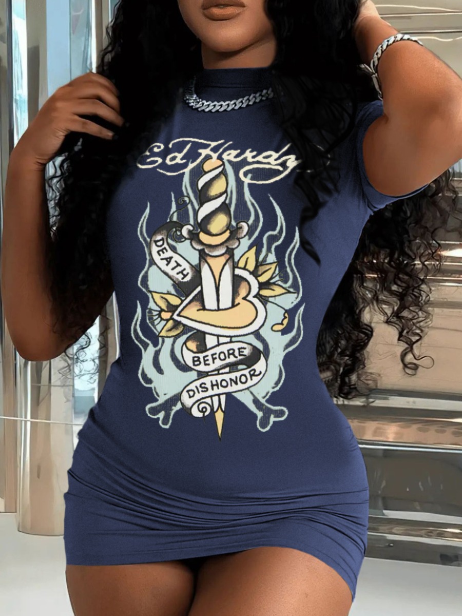 LW Pattern Mixed Print Letter Mini Dress