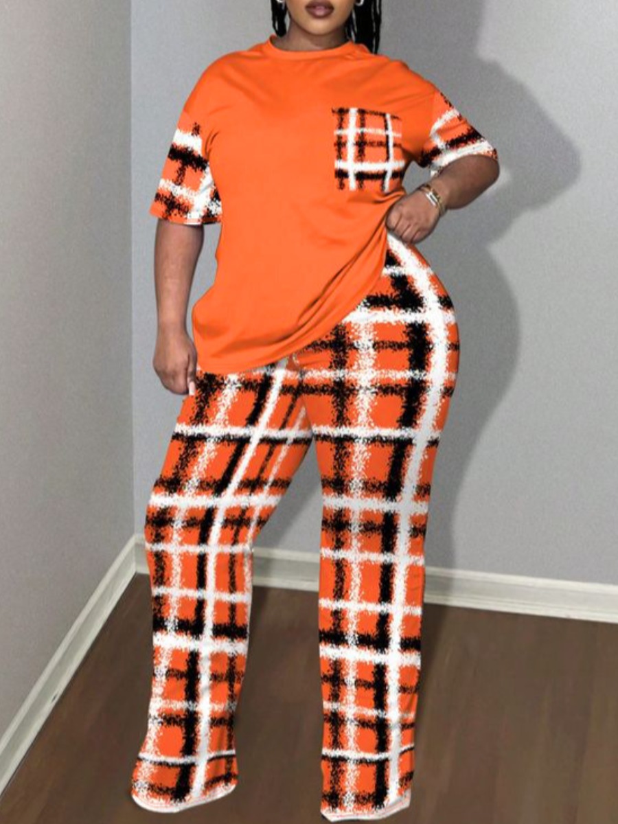 LW Plus Size Pattern Plaid Two-piece Pants Set