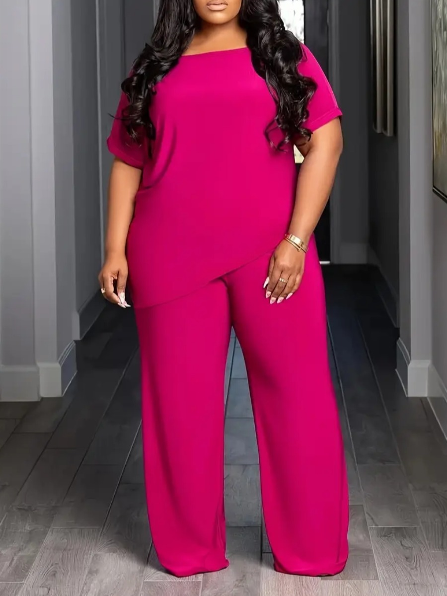 LW BASICS Plus Size Asymmetrical Solid Color Two-p