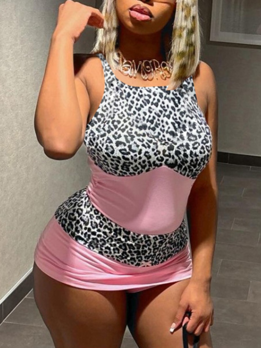 LW SXY Patchwork Leopard Mini Dress