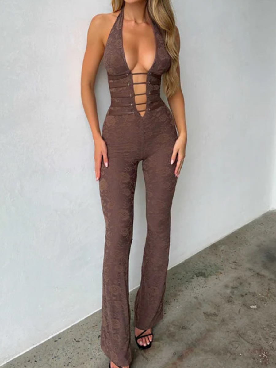LW SXY Lace Solid Color Jumpsuit