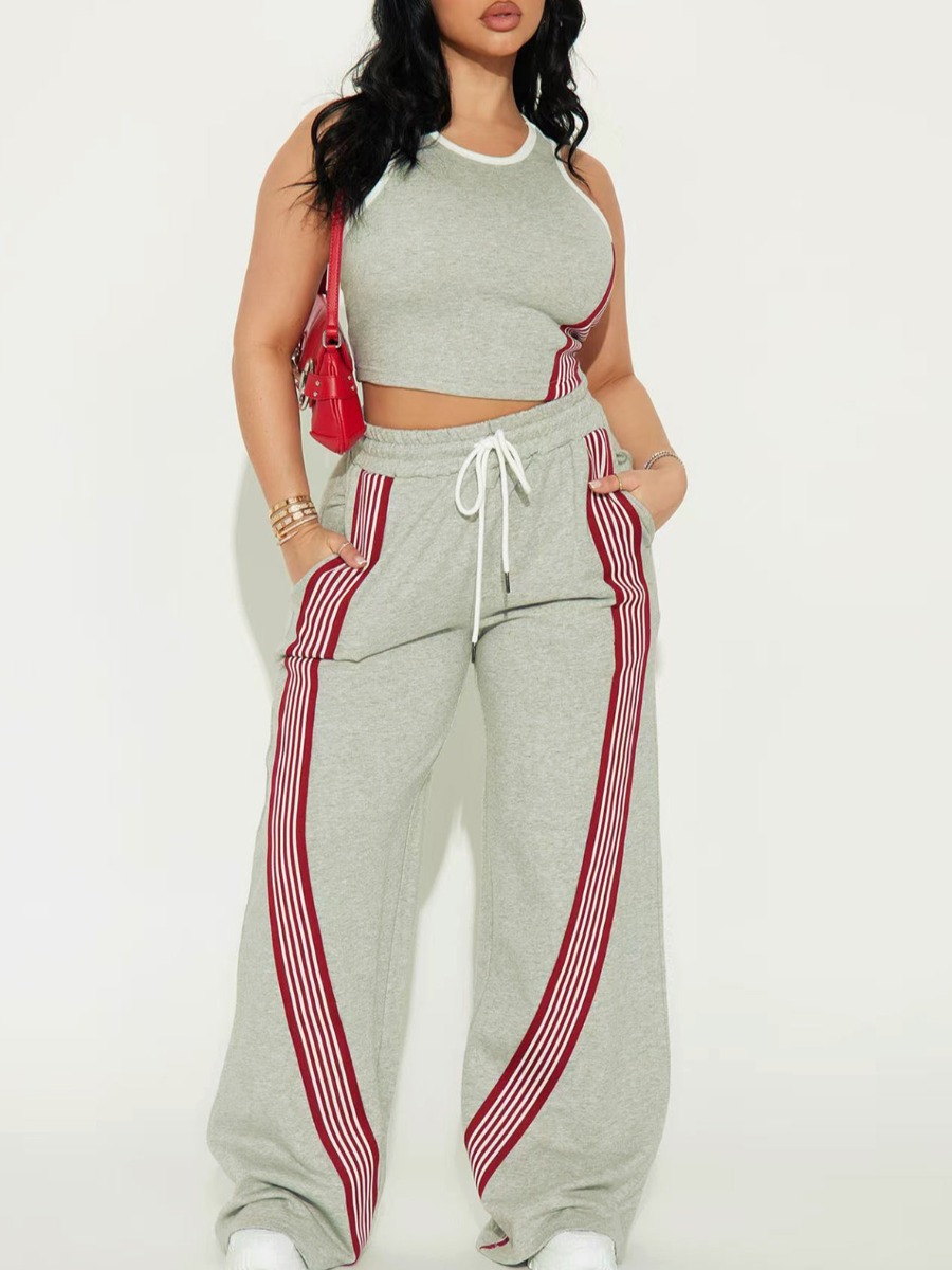 LW Casual Polyester Round Neck Bandage Design Stri
