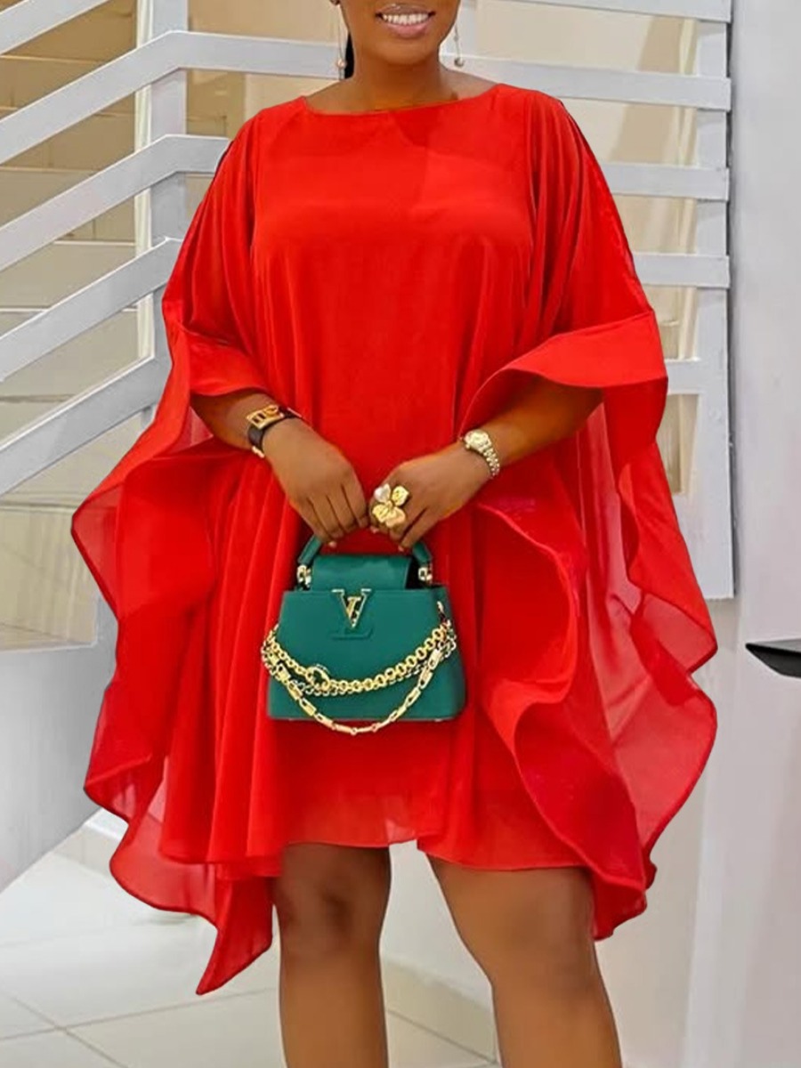 LW Plus Size See Through Solid Color Dress
