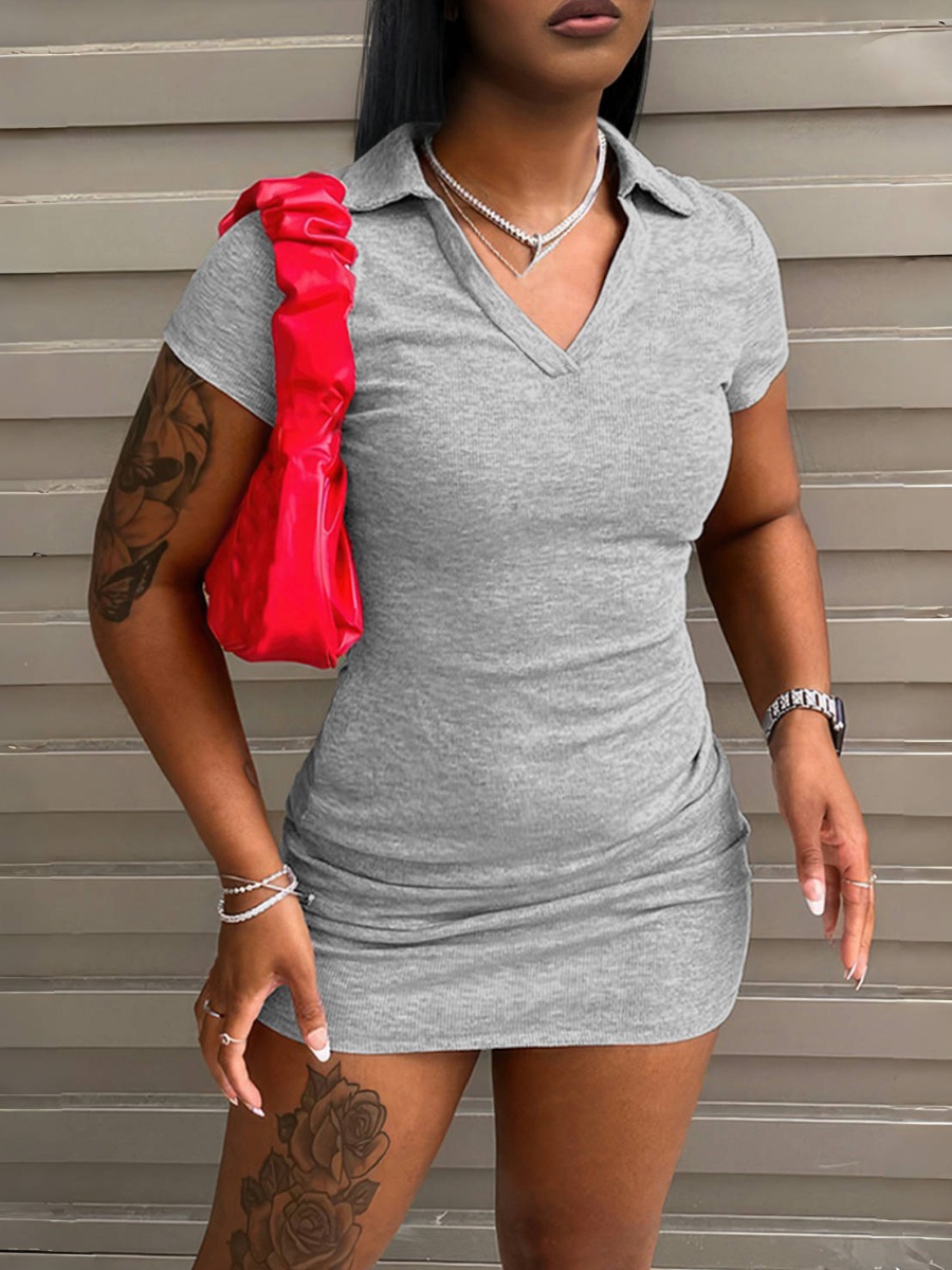 LW BASICS Solid Color Mini Dress