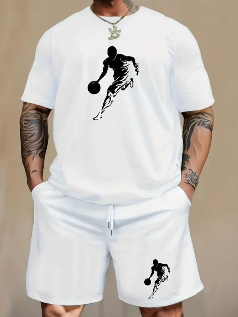 LW Men Pattern Figure Two-piece Shorts Set