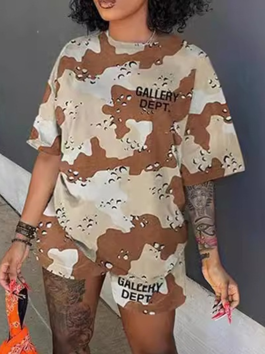 LW Street Polyester Round Neck Pattern Camo Short 