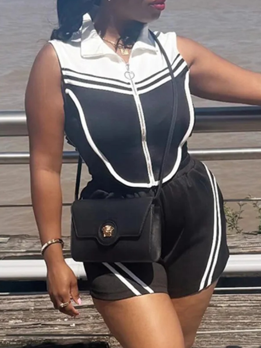 LW Sporty Polyester Turndown Collar Zipper Design 