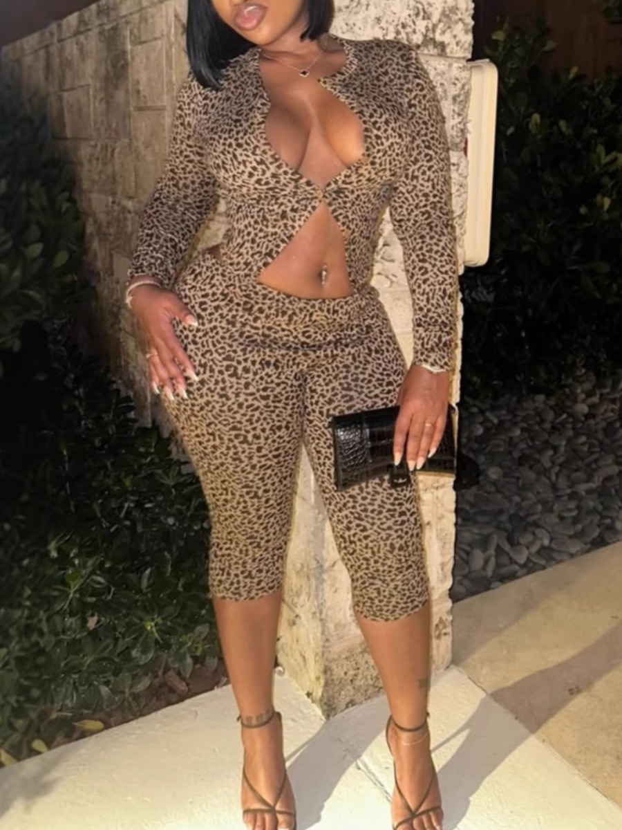LW SXY Sxy Polyester Round Neck Pattern Leopard Pr