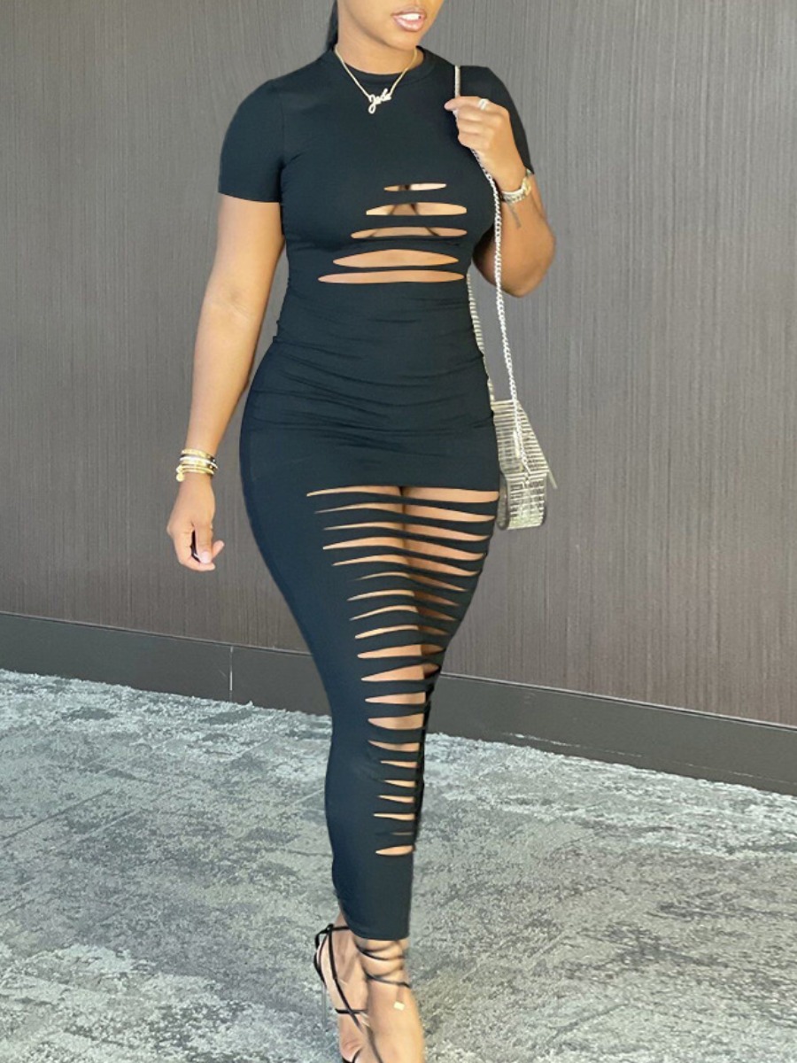 LW SXY Cut Out Solid Color Maxi Dress
