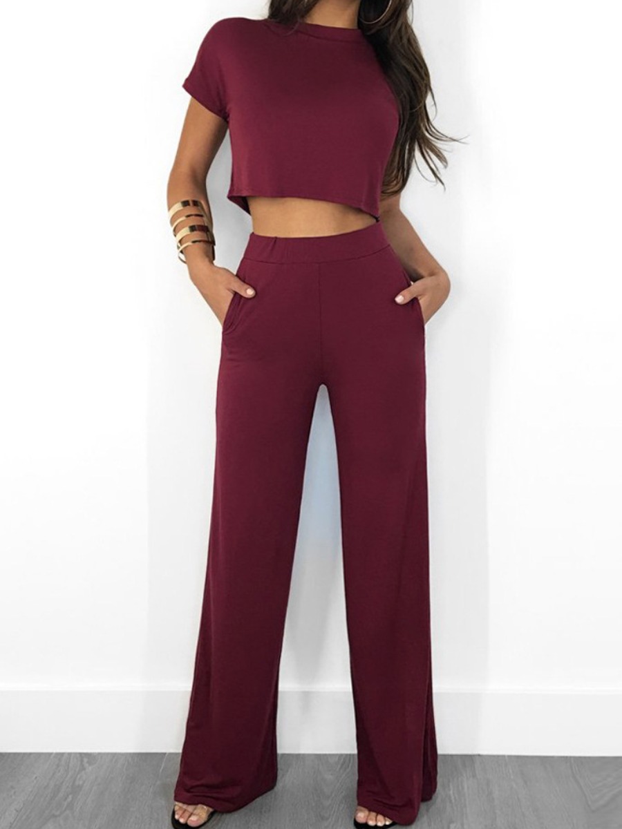 LW BASICS Casual Polyester Round Neck Solid Color 