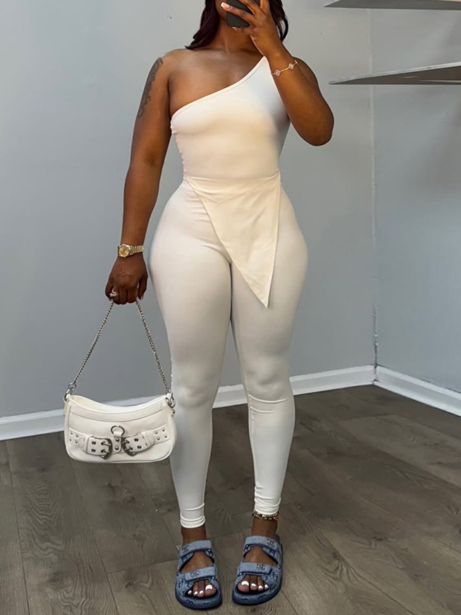 LW Casual Polyester One Shoulder Asymmetrical Soli