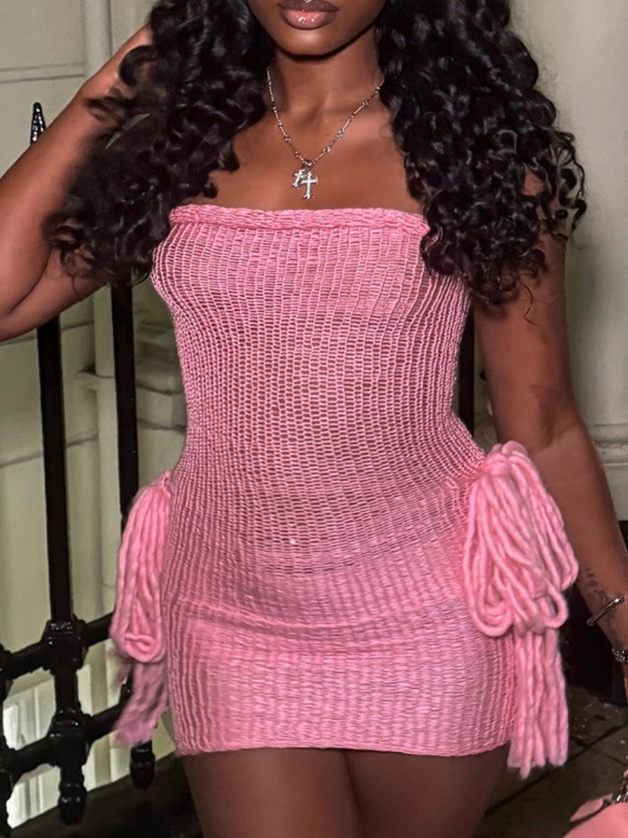 LW SXY Tassel Design Solid Color Mini Dress