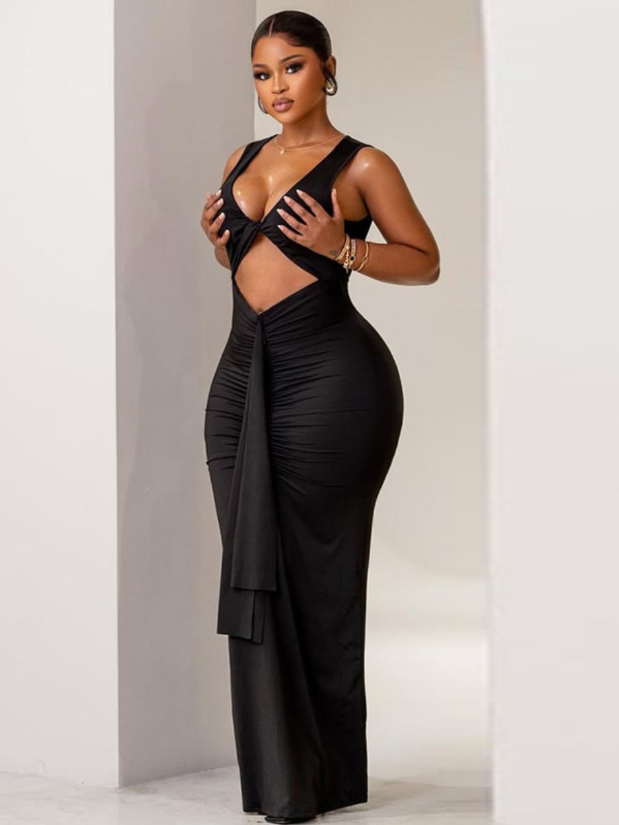 LW Cut Out Solid Color Prom Dress