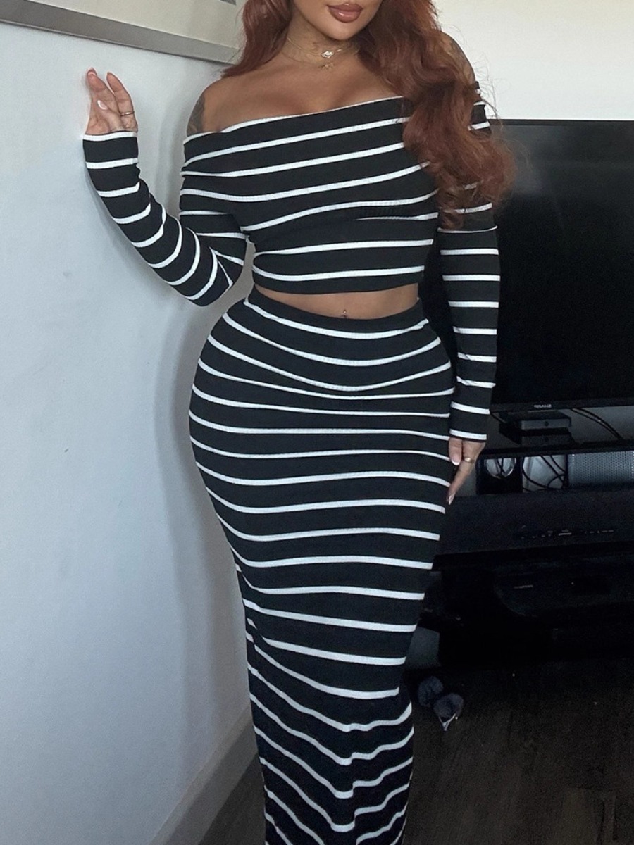 LW Street Polyester Bateau Neck Pattern Striped Lo