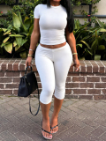 LW BASICS Casual Milk Silk Double Grinding Round Neck Solid Color Short Sleeve Two-piece Shorts Set